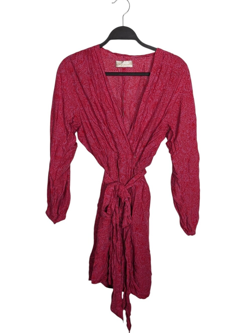 Natalie Martin Magenta Pink Wrap Patterned Bohemian Tie Waist Dress Size Medium